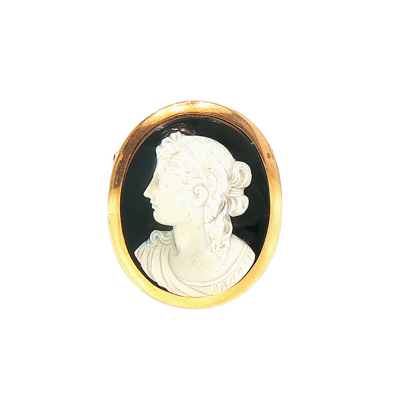 Vintage Victorian Lady Black Onyx Brooch Weighing 27g in 14ct Yellow Gold