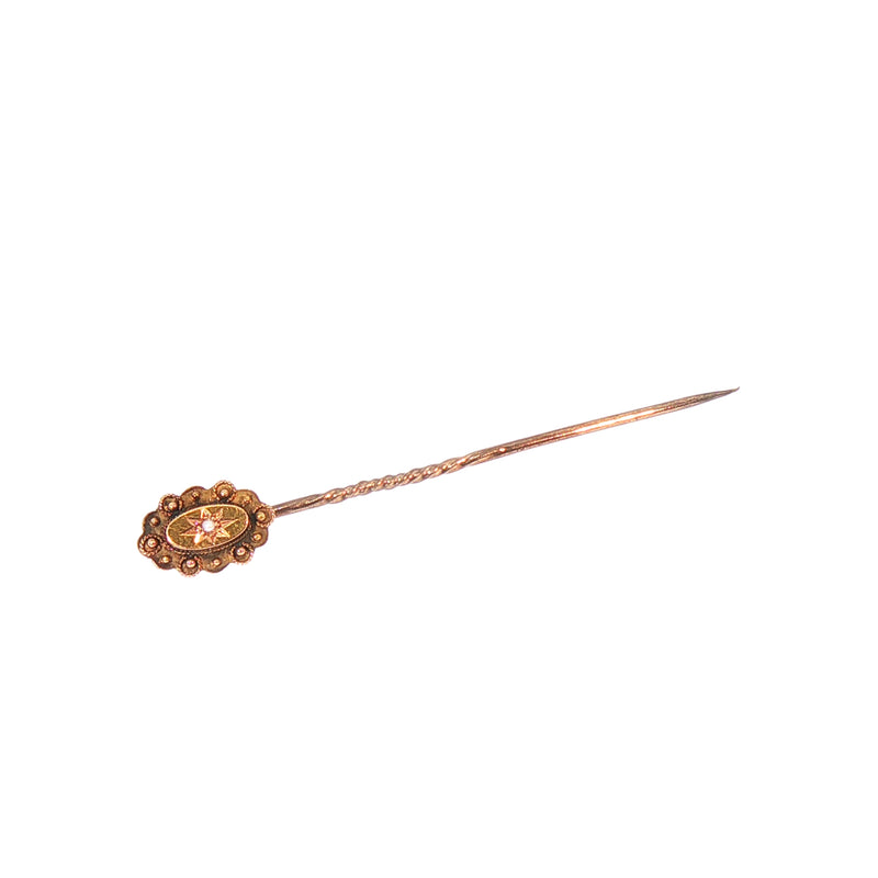 Vintage Fancy Oval Natural Diamond Set Tie Pin in 15ct Yellow Gold