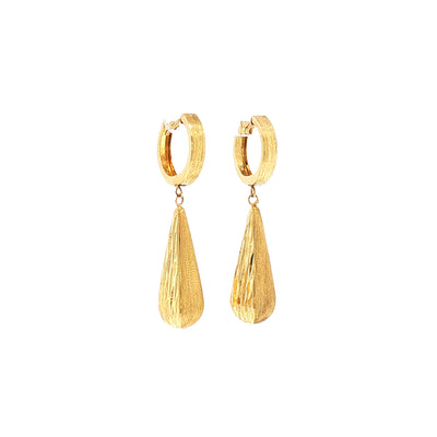 Vintage Textured Teardrop Drop Earrings in 14ct Yellow Gold