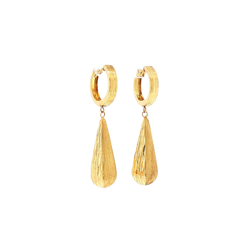 Vintage Textured Teardrop Drop Earrings in 14ct Yellow Gold