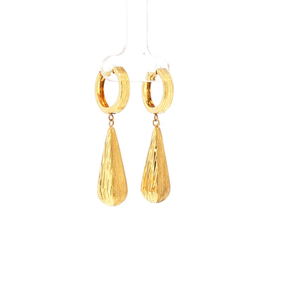 Vintage Textured Teardrop Drop Earrings in 14ct Yellow Gold