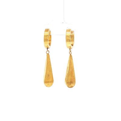 Vintage Textured Teardrop Drop Earrings in 14ct Yellow Gold