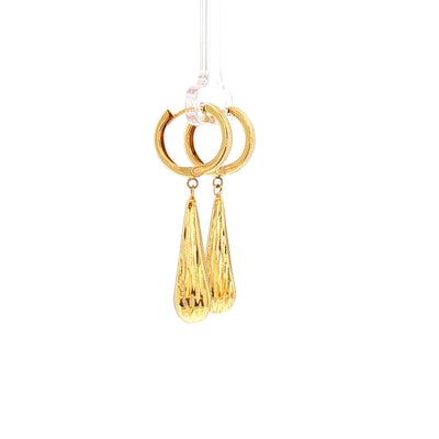 Vintage Textured Teardrop Drop Earrings in 14ct Yellow Gold