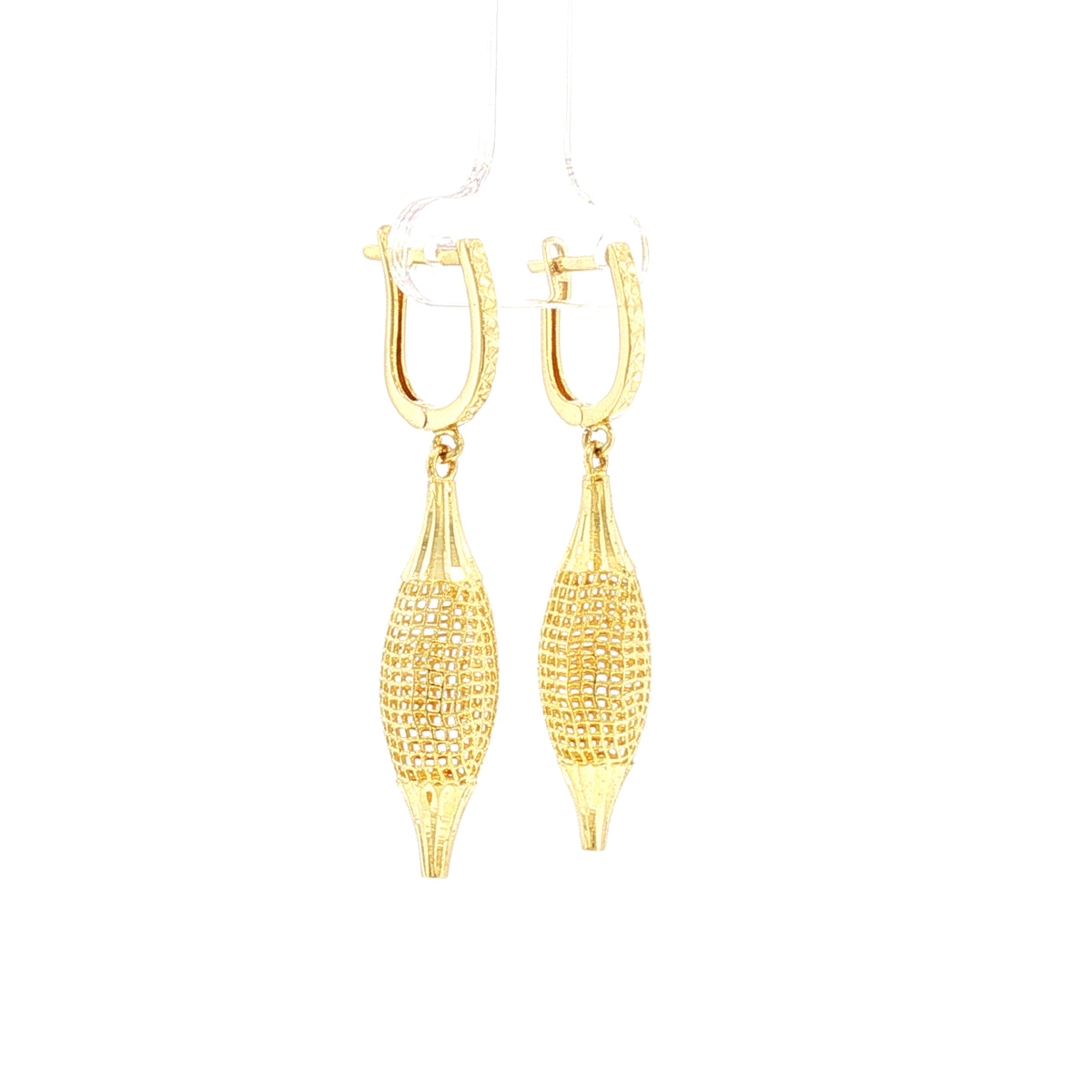 Vintage Textured Lattice Drop Earrings in 14ct Yellow Gold
