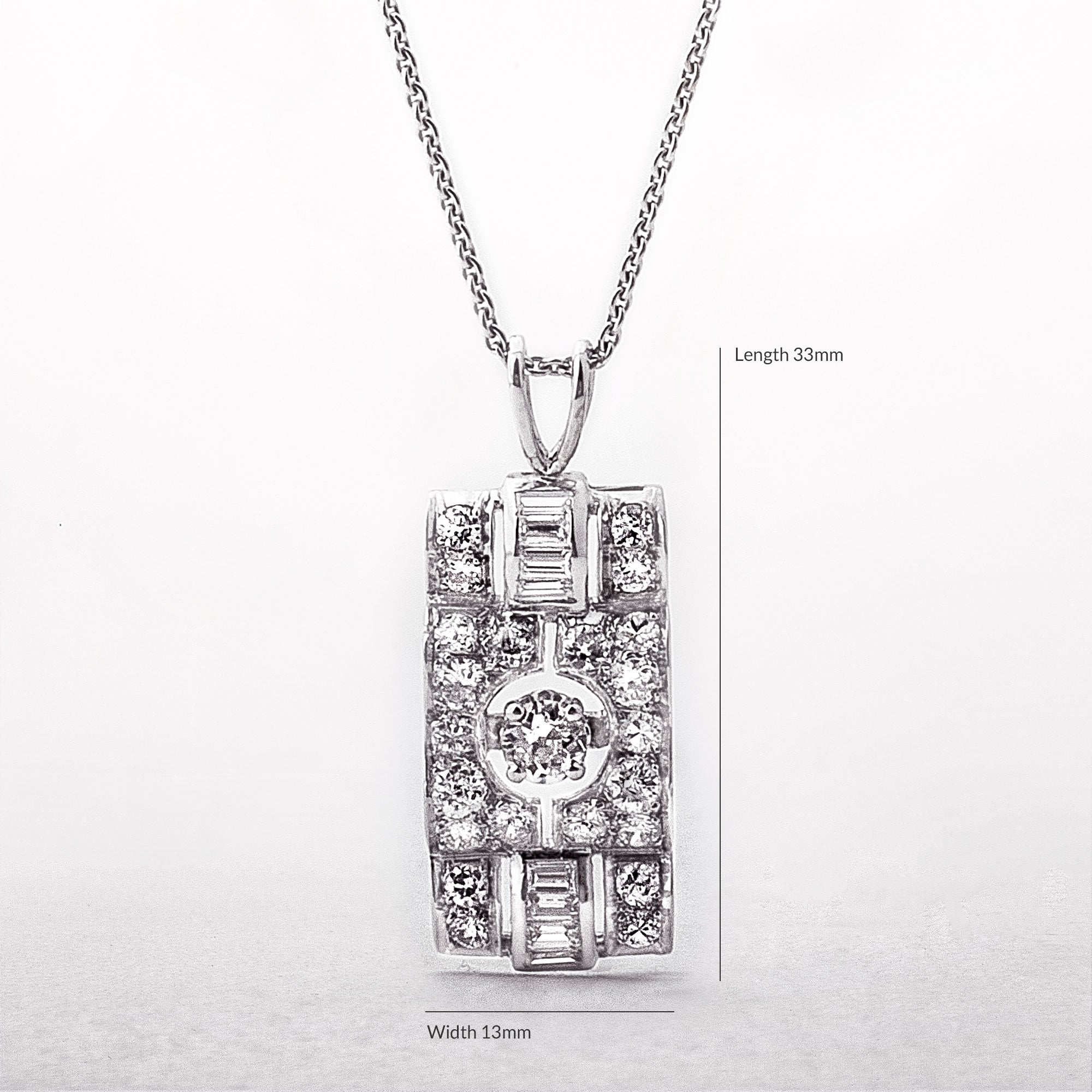 Vintage 2.55ct Natural Diamond Rectangle Shaped Pendant in 18ct White Gold