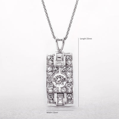 Vintage 2.55ct Natural Diamond Rectangle Shaped Pendant in 18ct White Gold