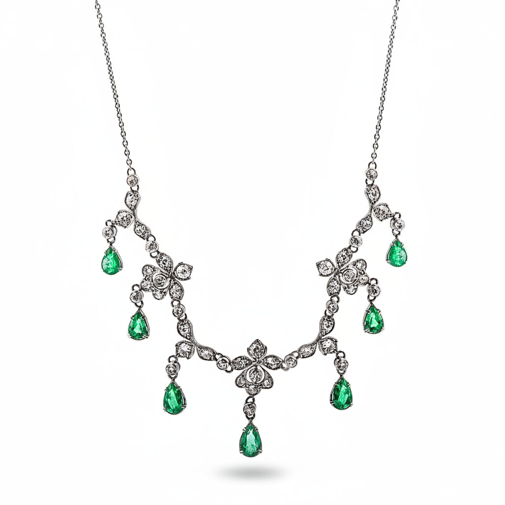 Vintage 2.65ct Emerald & 2.40ct Diamond Necklace