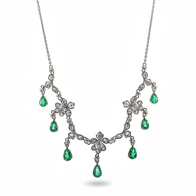 Vintage 2.65ct Emerald & 2.40ct Diamond Necklace