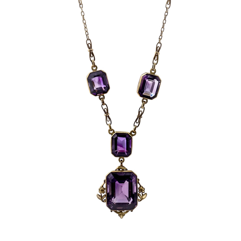 Vintage Amethyst Four Stone Pendant in 14ct Yellow Gold