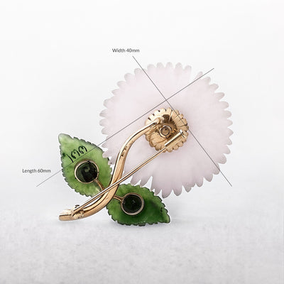 Vintage Jade & Rock Crystal & Austrian-Made Flower Brooch