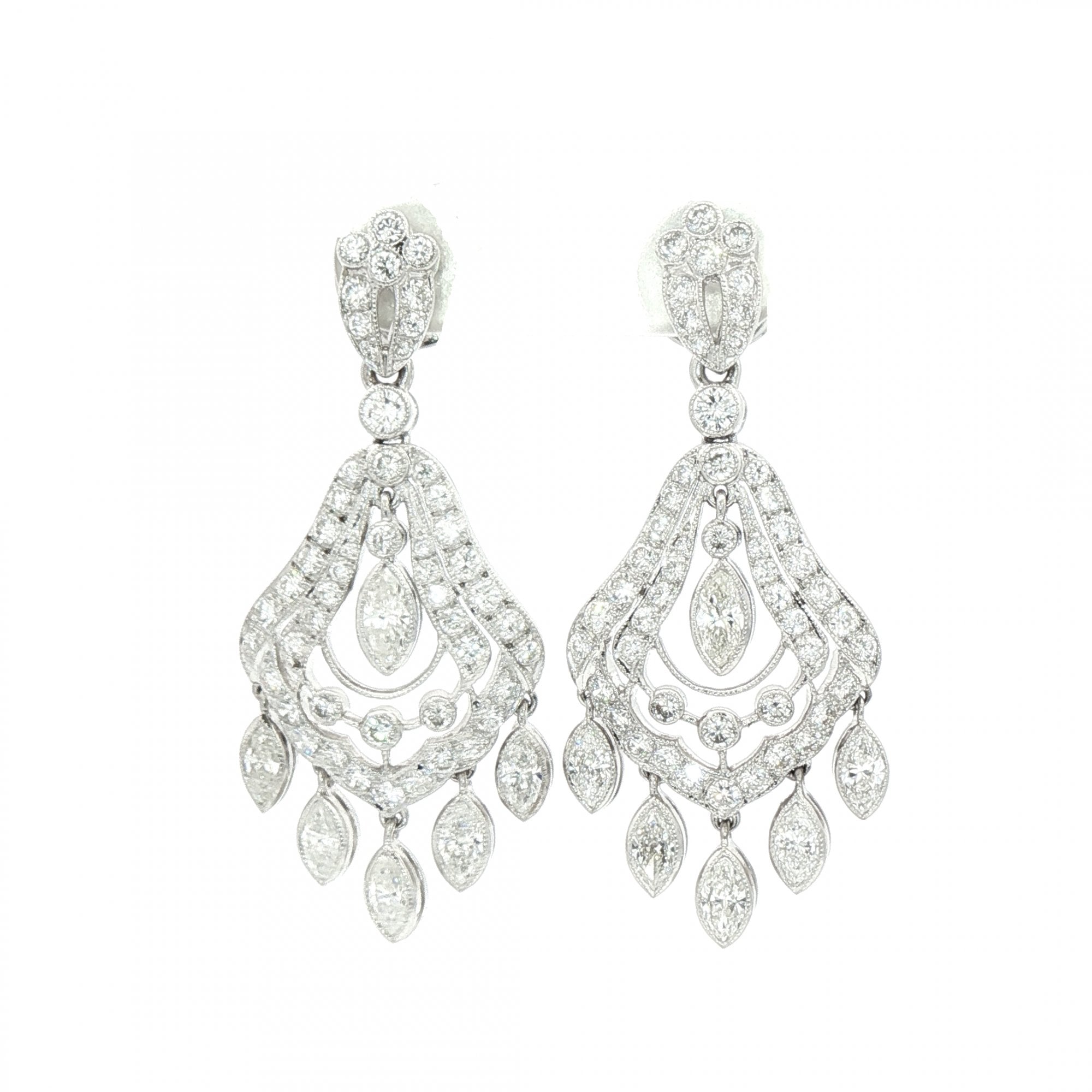 Vintage Natural Diamond Art Deco style Chandelier Earrings in 14ct White Gold