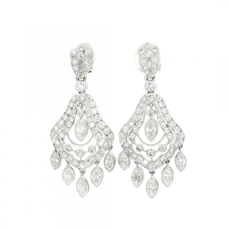 Vintage Natural Diamond Art Deco style Chandelier Earrings in 14ct White Gold