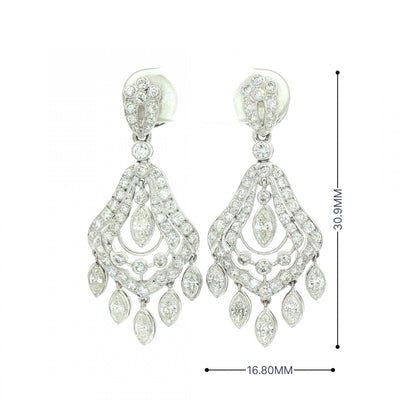 Vintage Natural Diamond Art Deco style Chandelier Earrings in 14ct White Gold