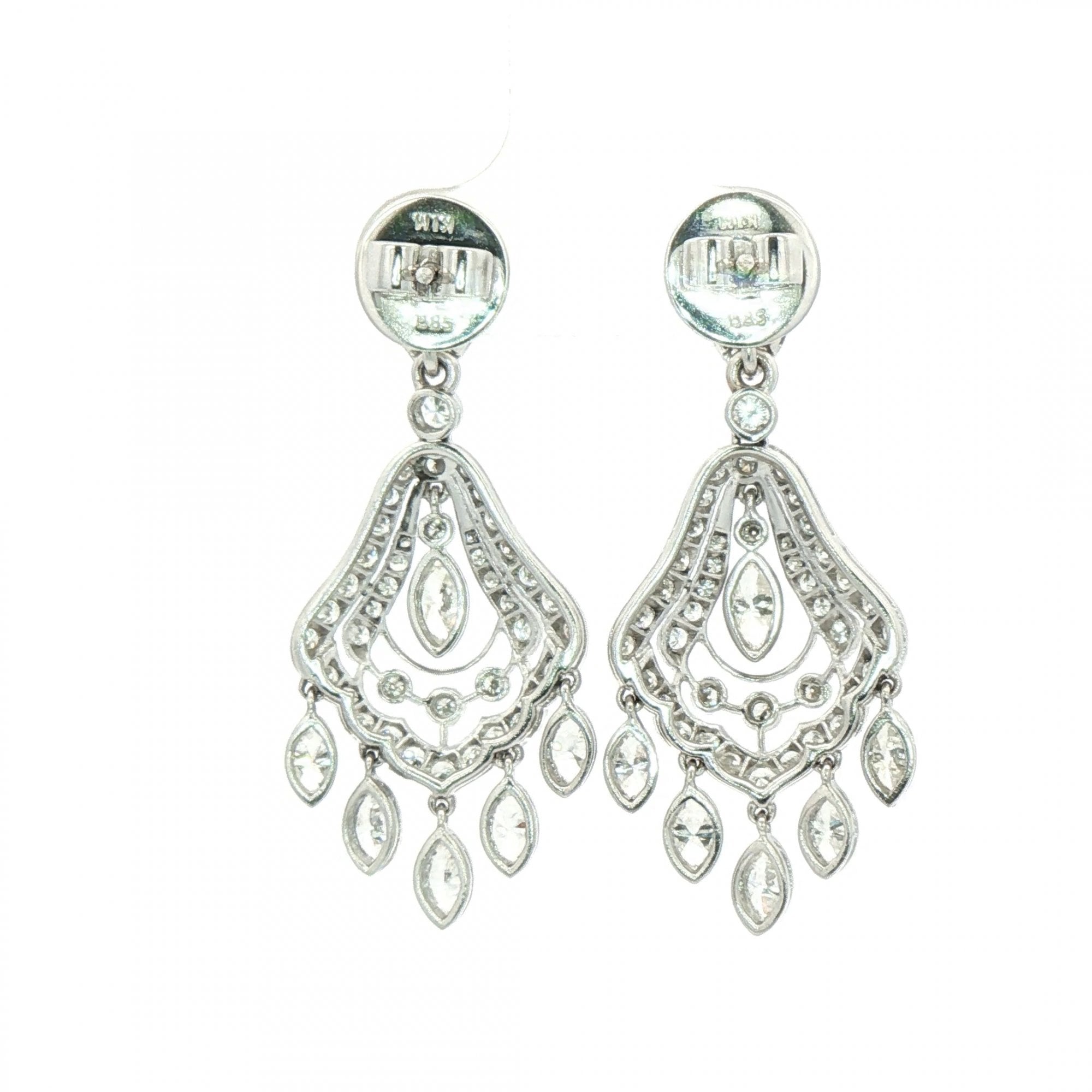 Vintage Natural Diamond Art Deco style Chandelier Earrings in 14ct White Gold