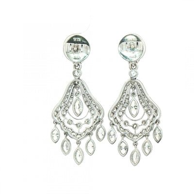 Vintage Natural Diamond Art Deco style Chandelier Earrings in 14ct White Gold