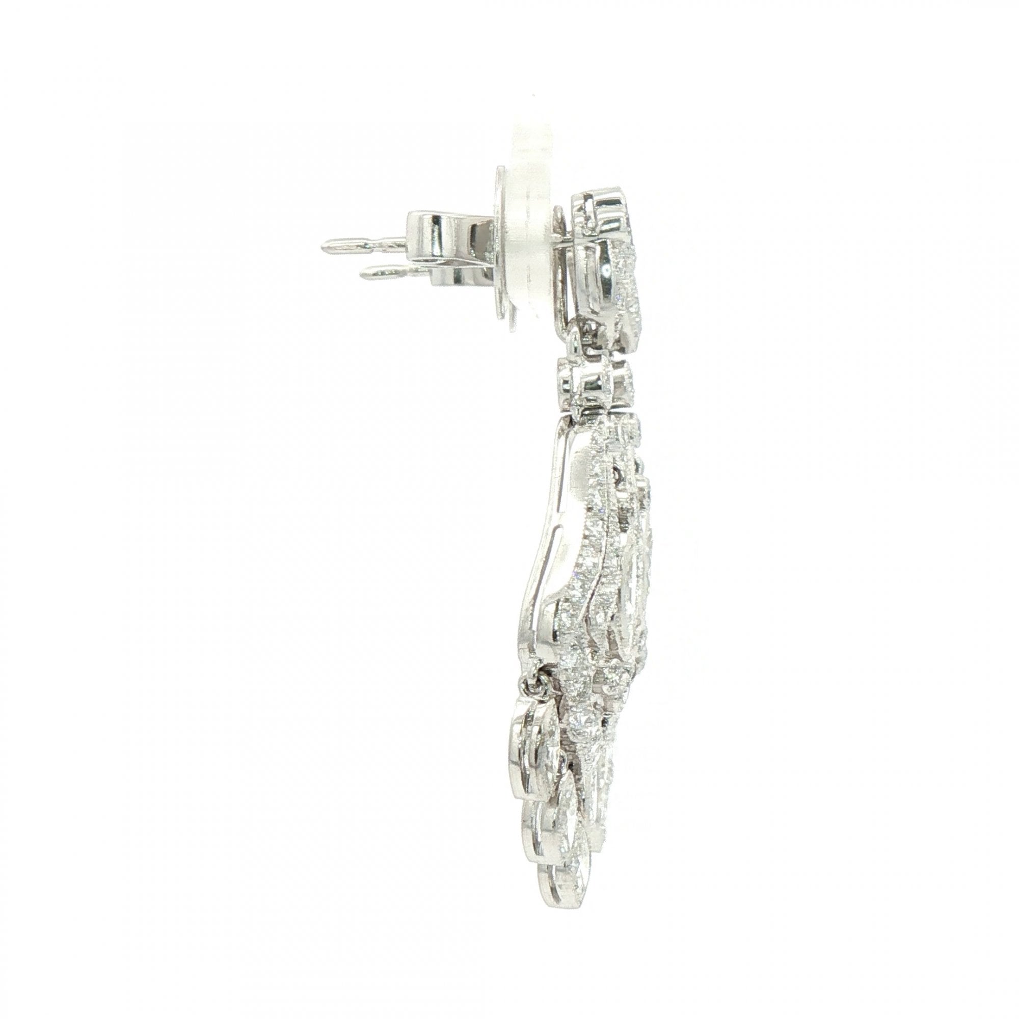 Vintage Natural Diamond Art Deco style Chandelier Earrings in 14ct White Gold