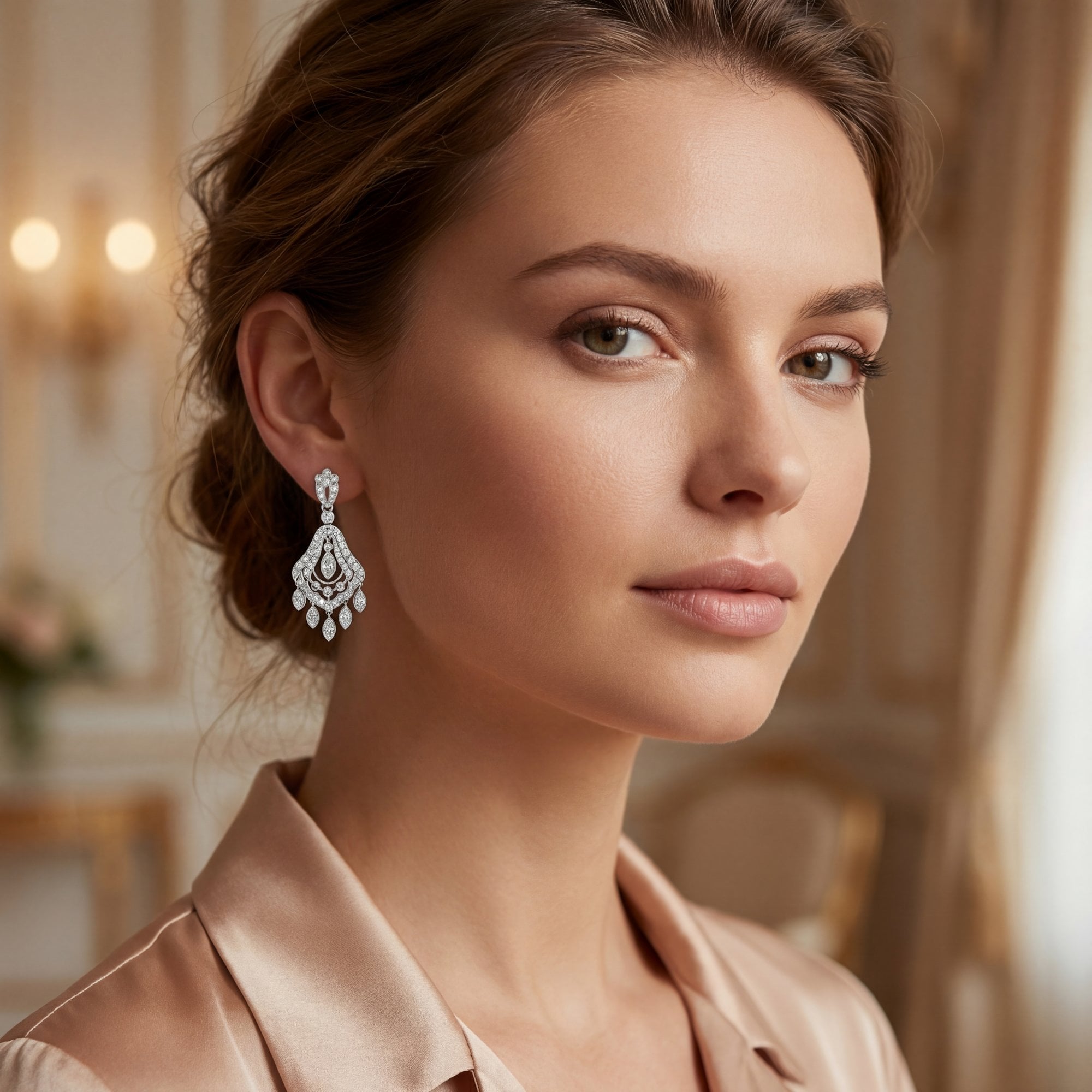 Vintage Natural Diamond Art Deco style Chandelier Earrings in 14ct White Gold