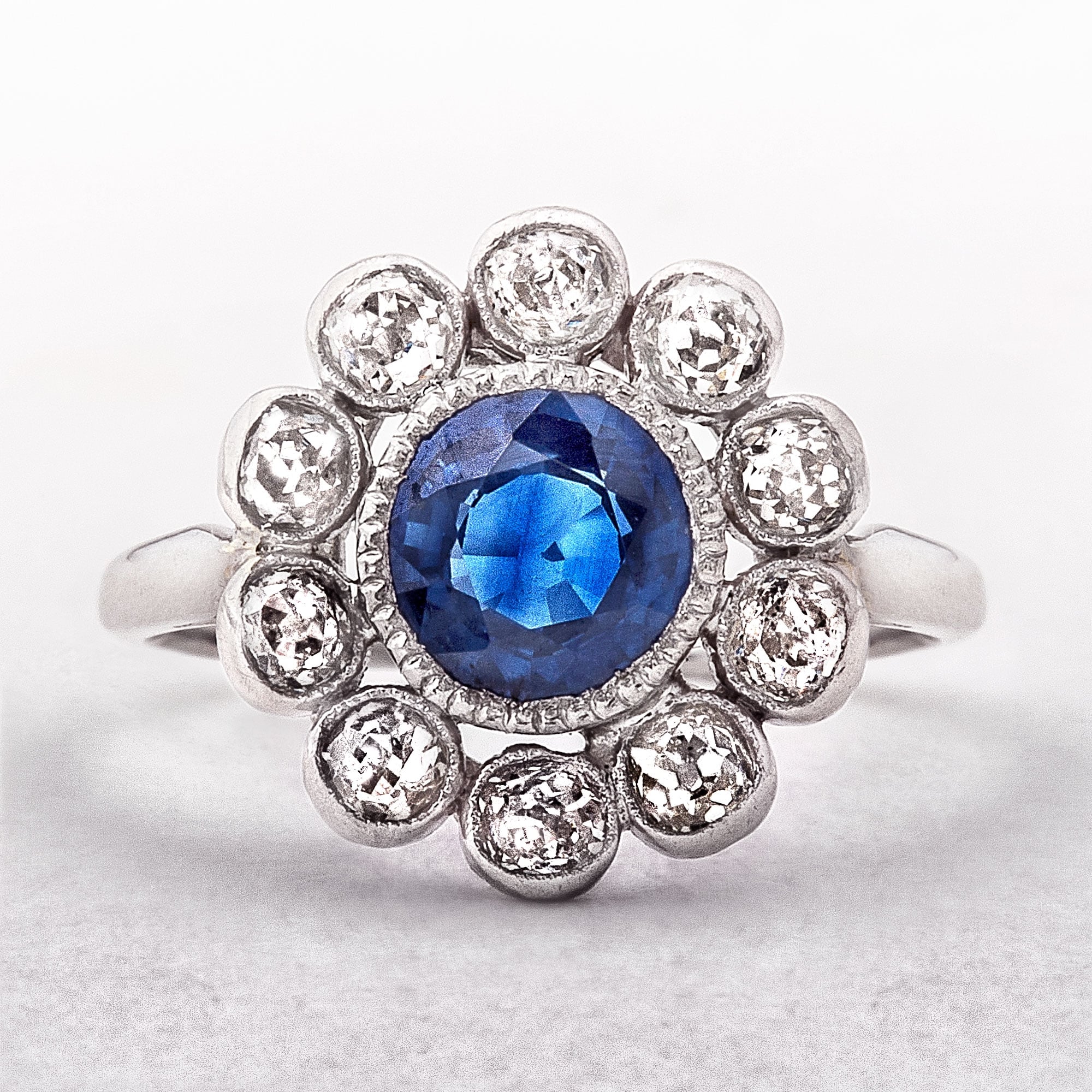 Vintage Sapphire & Diamond Flower Cluster Ring