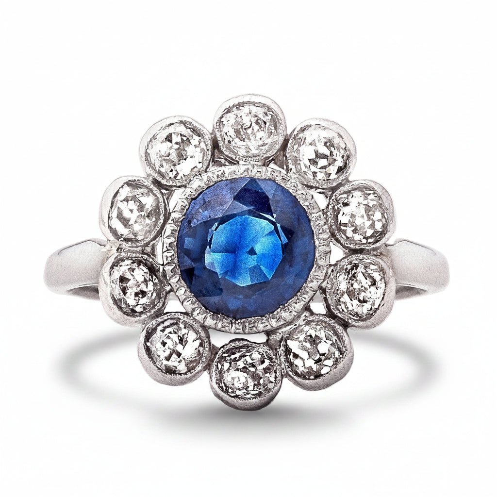 Vintage Sapphire & Diamond Flower Cluster Ring