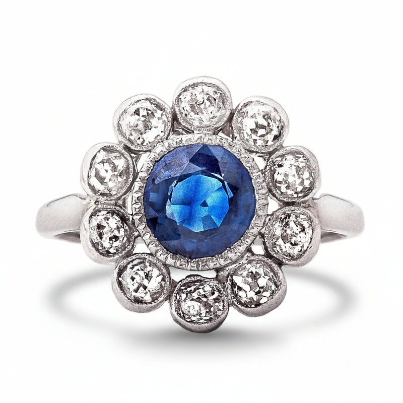 Vintage Sapphire & Diamond Flower Cluster Ring