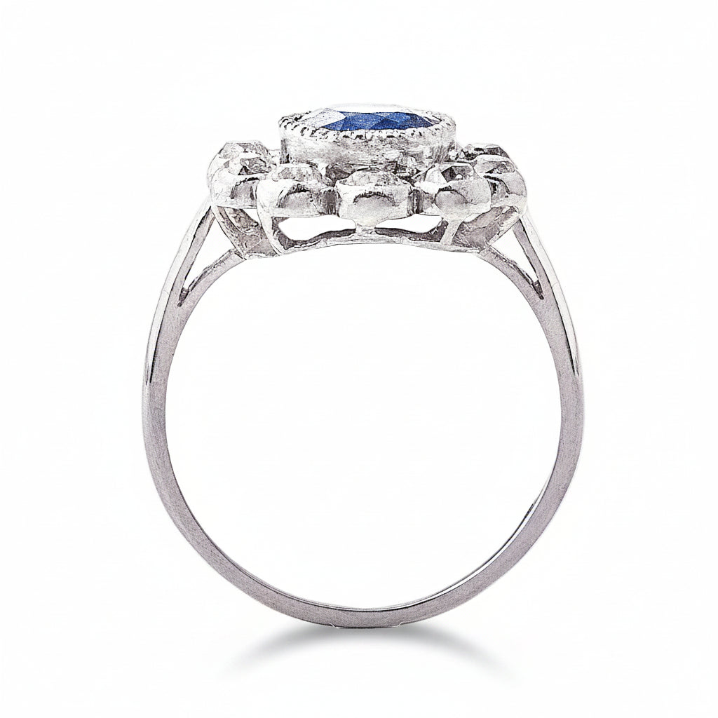 Vintage Sapphire & Diamond Flower Cluster Ring