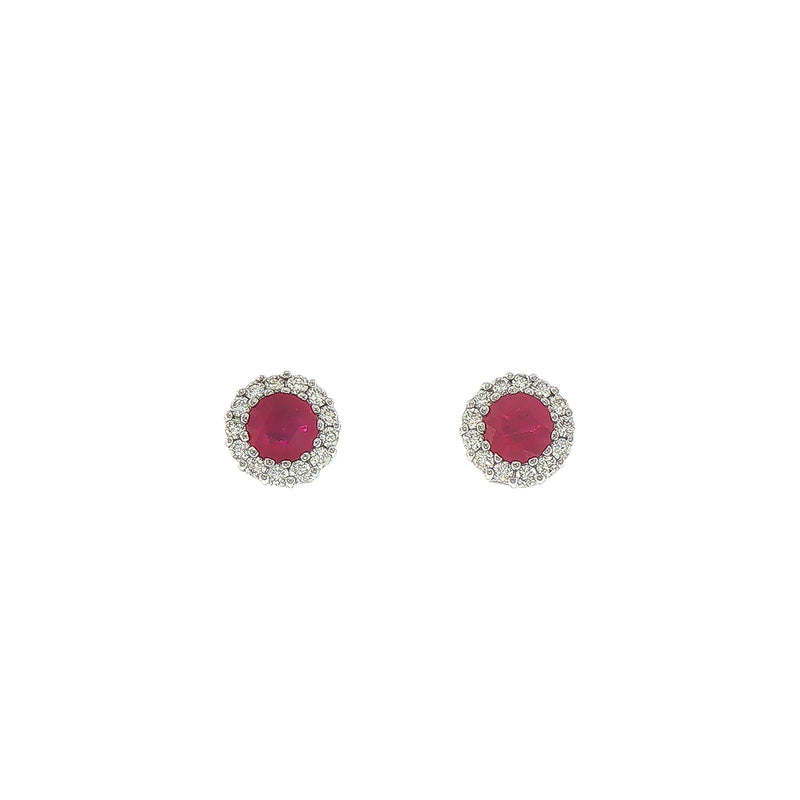 0.91ct Natural Ruby & 0.44ct Natural Diamond Drop Earring set in 18ct White Gold