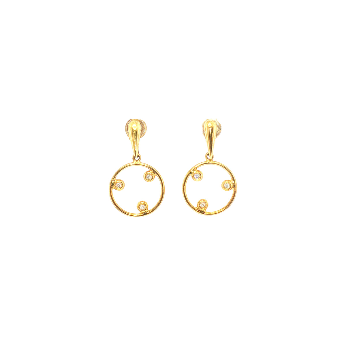 Three Stone Natural Diamond Circle Drop Earrings