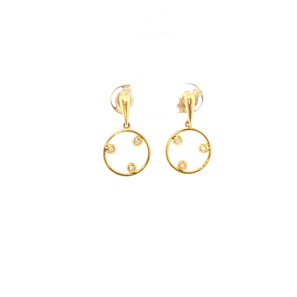 Three Stone Natural Diamond Circle Drop Earrings
