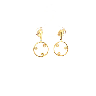 Three Stone Natural Diamond Circle Drop Earrings