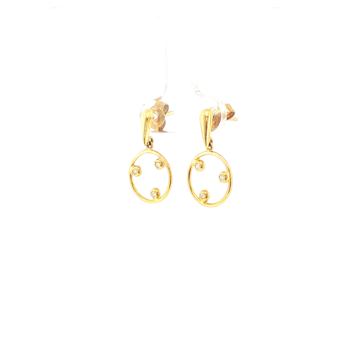 Three Stone Natural Diamond Circle Drop Earrings