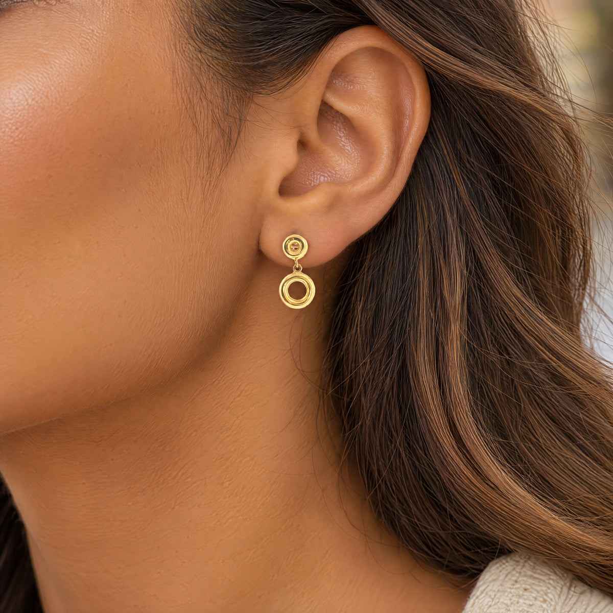 Double Circle Drop Earrings in 18ct Yellow Gold
