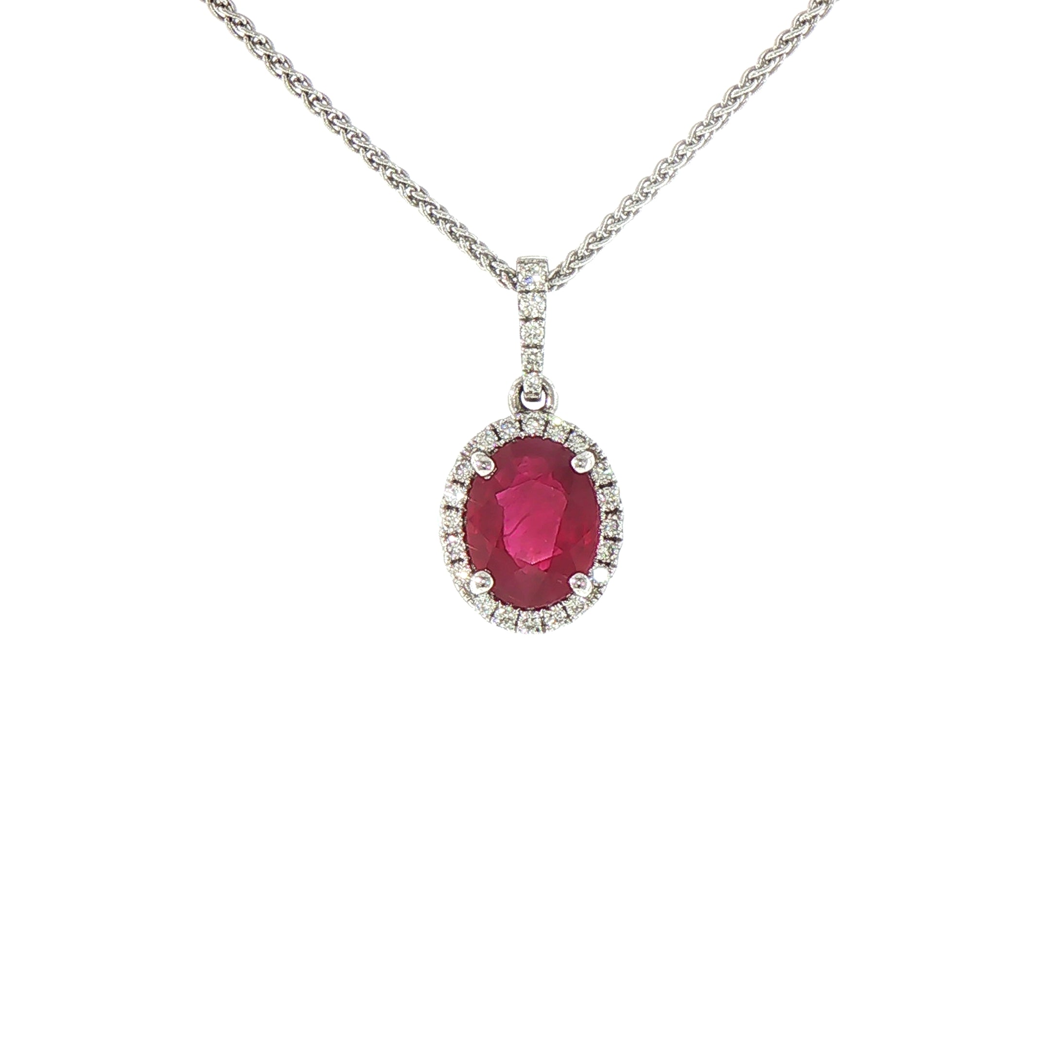 Oval Ruby & Natural Diamond Pendant