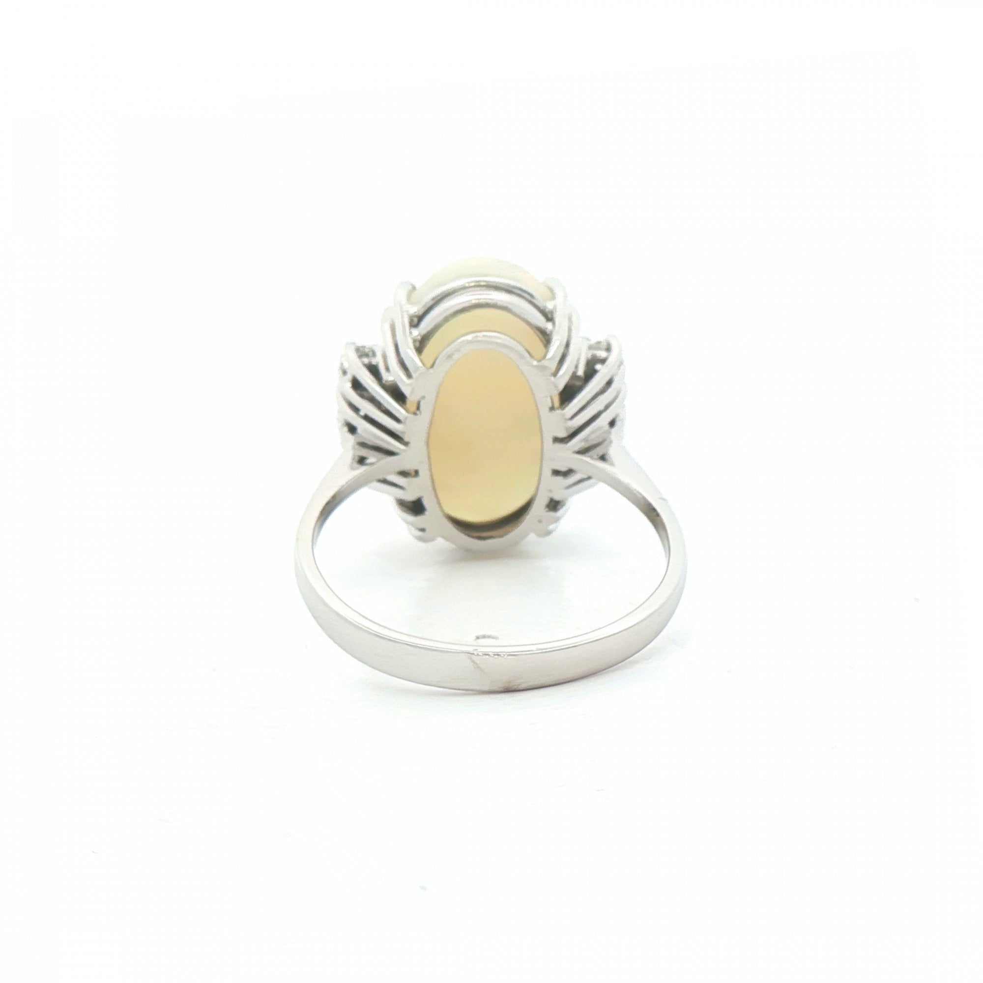 White Fire Oval Opal & 6 Natural Diamond Dress Ring in 18ct White Gold