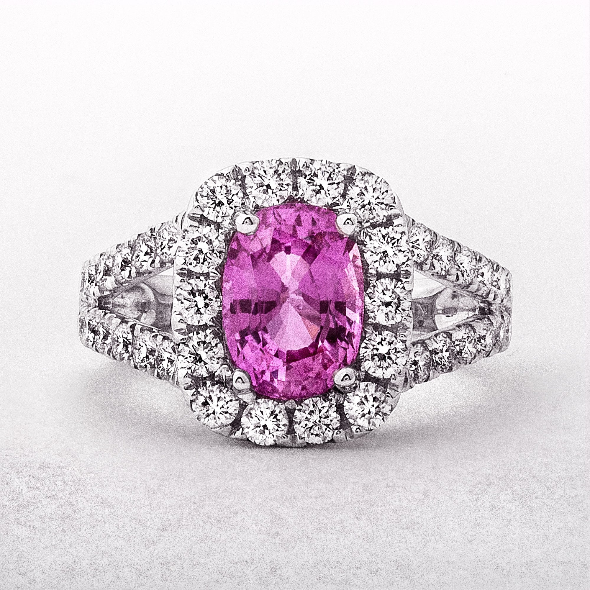 White Gold Pink Sapphire & Diamond Cluster Ring