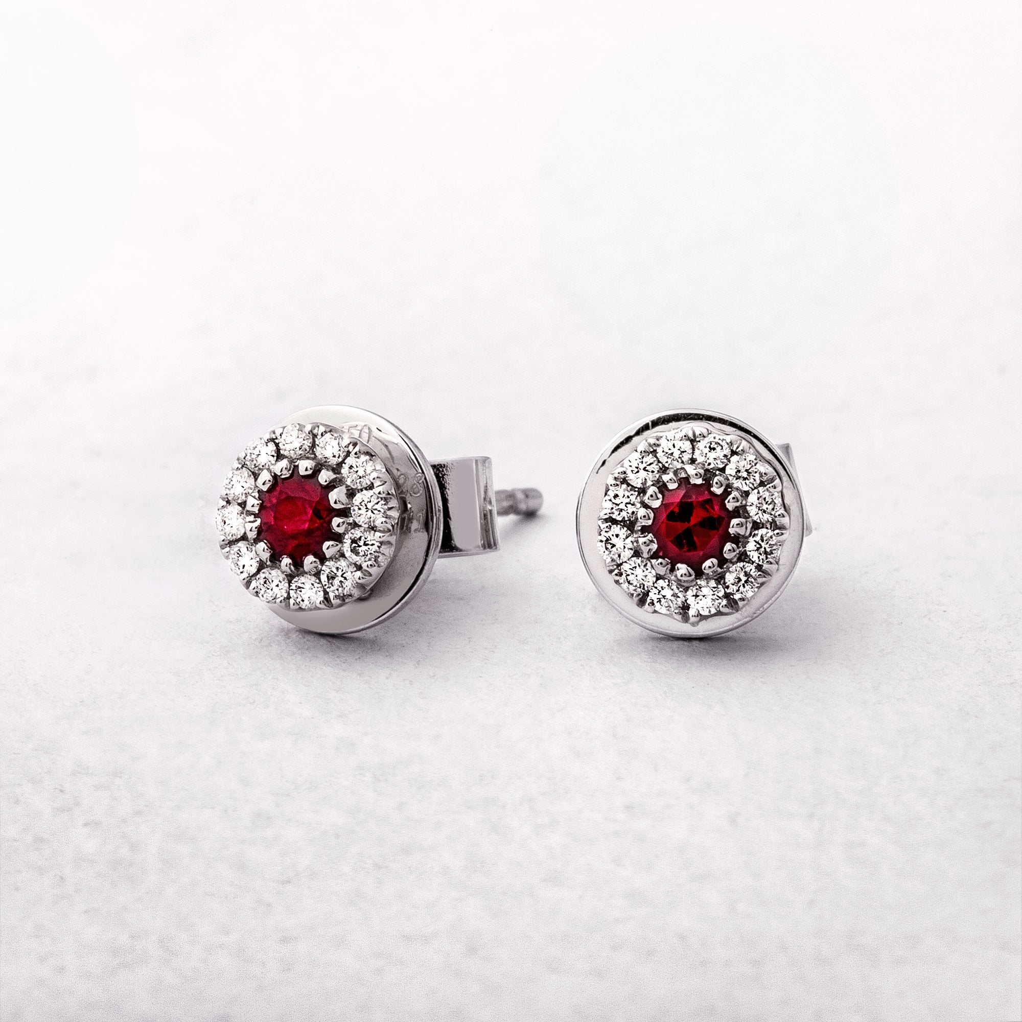 White Gold Ruby & Diamond Stud Earrings
