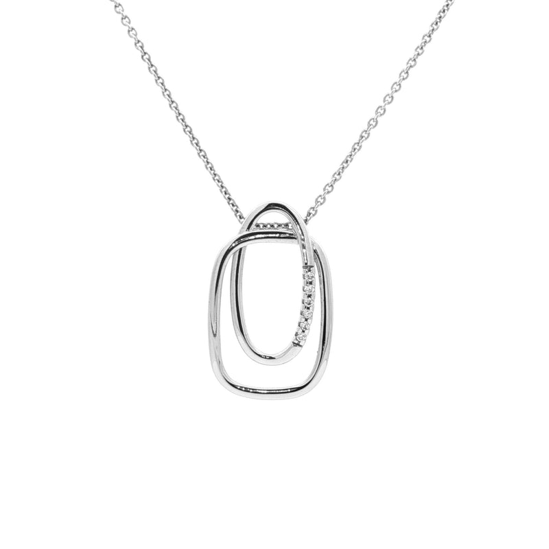 Wide Double Link Natural Diamond Set Pendant in 9ct White Gold