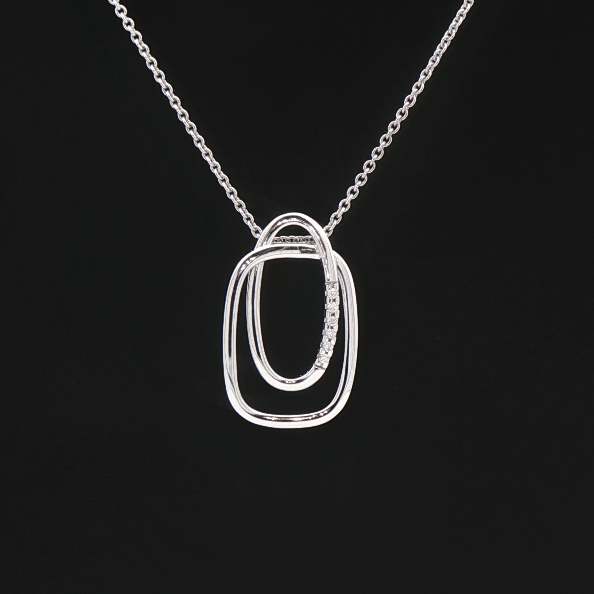 Wide Double Link Natural Diamond Set Pendant in 9ct White Gold