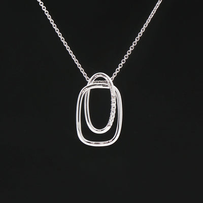 Wide Double Link Natural Diamond Set Pendant in 9ct White Gold