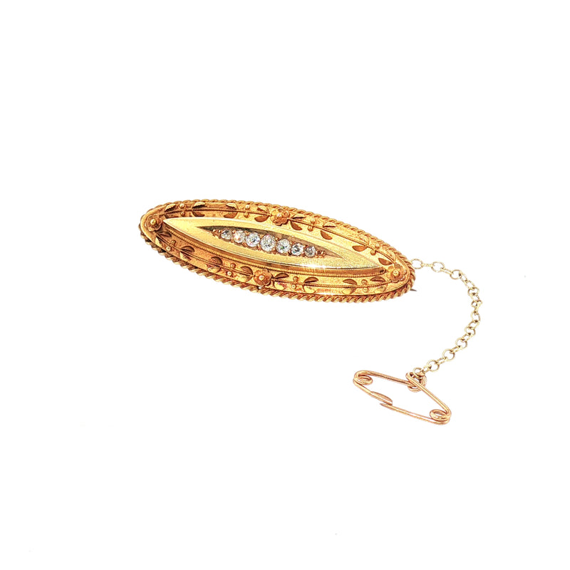 Vintage Etruscan Natural Diamond Set Brooch in 15ct Yellow Gold