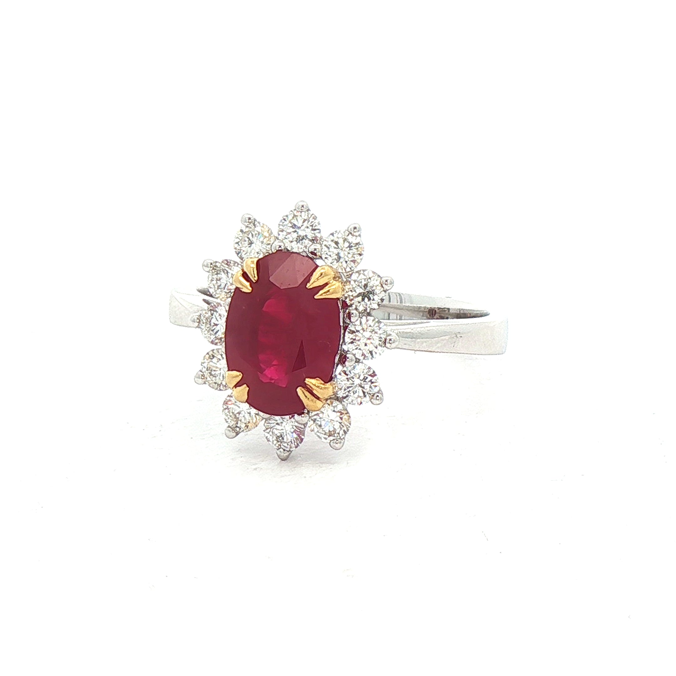 2.15ct Ruby & 0.68ct Natural Diamond Cluster Ring Set In 18ct White Gold
