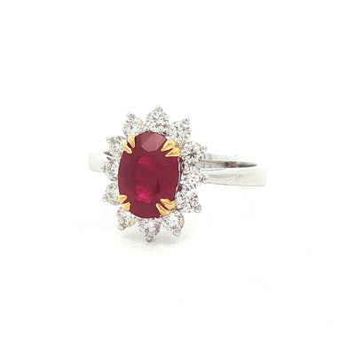 2.15ct Ruby & 0.68ct Natural Diamond Cluster Ring Set In 18ct White Gold
