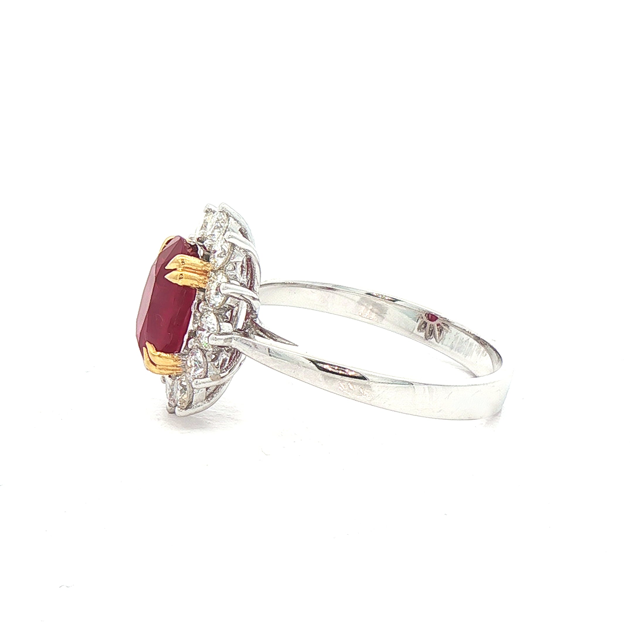 2.15ct Ruby & 0.68ct Natural Diamond Cluster Ring Set In 18ct White Gold