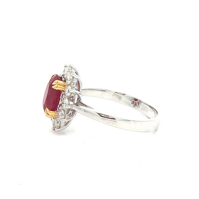 2.15ct Ruby & 0.68ct Natural Diamond Cluster Ring Set In 18ct White Gold