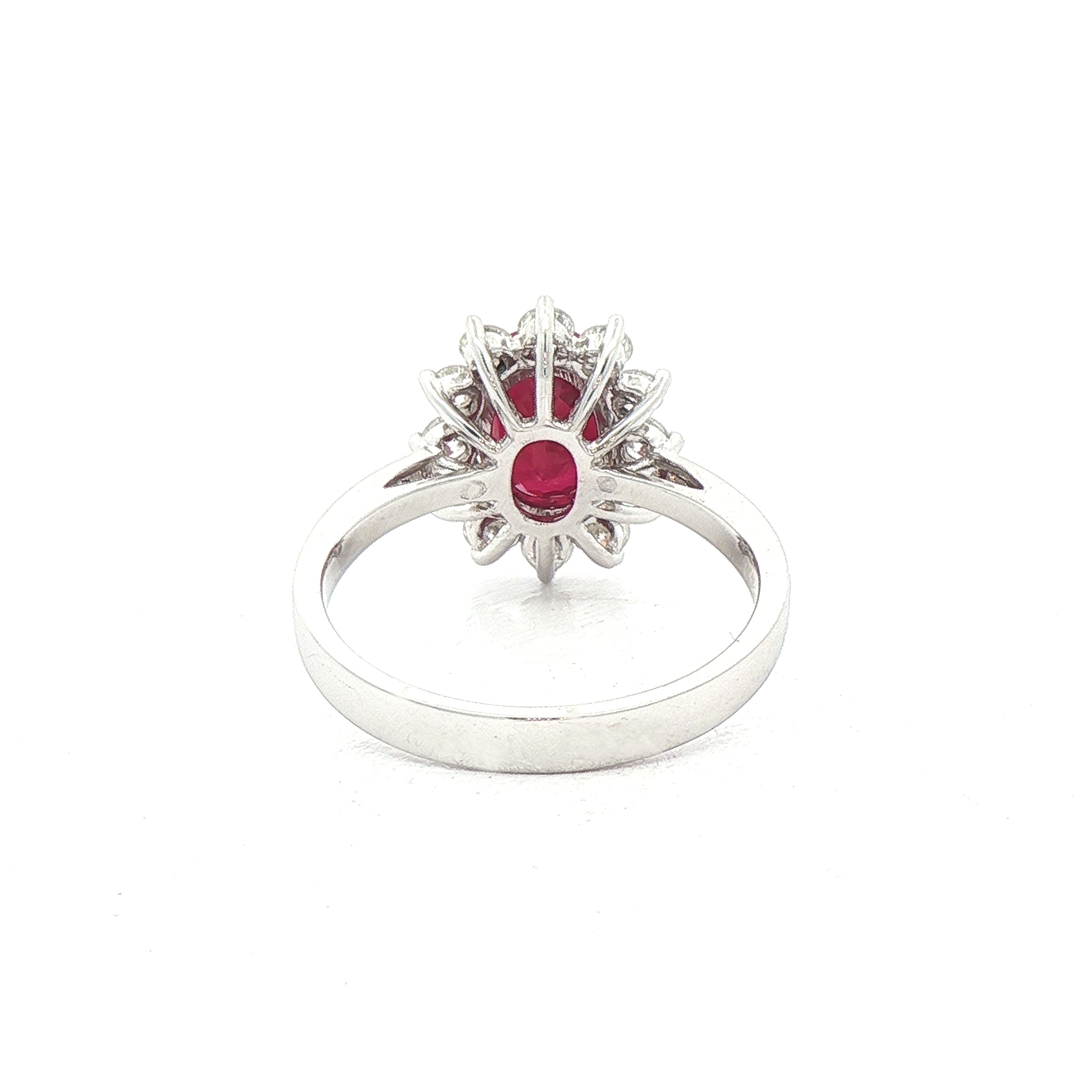2.15ct Ruby & 0.68ct Natural Diamond Cluster Ring Set In 18ct White Gold