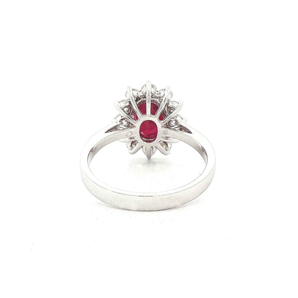 2.15ct Ruby & 0.68ct Natural Diamond Cluster Ring Set In 18ct White Gold