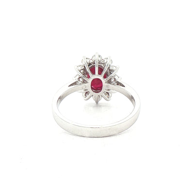2.15ct Ruby & 0.68ct Natural Diamond Cluster Ring Set In 18ct White Gold