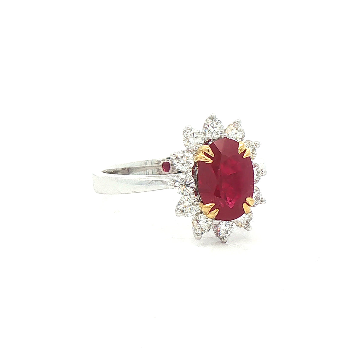 2.15ct Ruby & 0.68ct Natural Diamond Cluster Ring Set In 18ct White Gold
