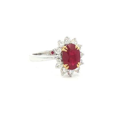 2.15ct Ruby & 0.68ct Natural Diamond Cluster Ring Set In 18ct White Gold