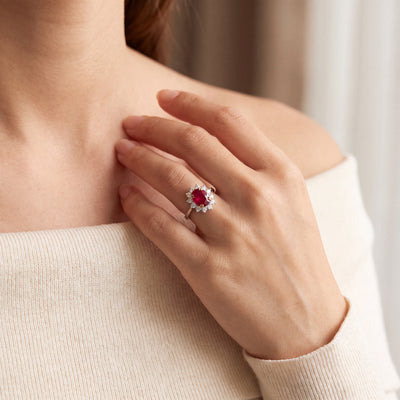 2.15ct Ruby & 0.68ct Natural Diamond Cluster Ring Set In 18ct White Gold