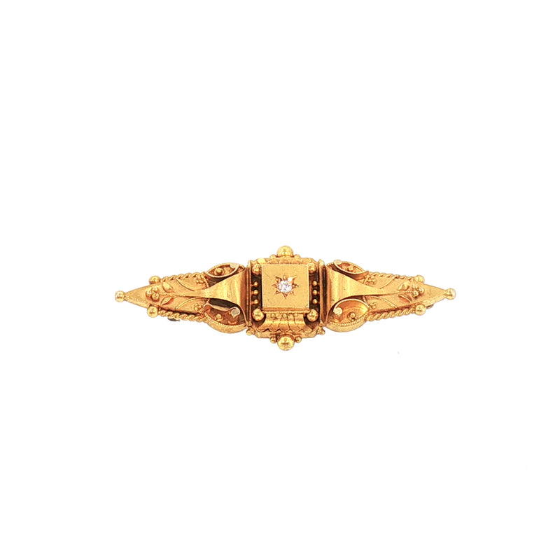 Antique Natural Diamond Set Bar Brooch in 15ct Yellow Gold